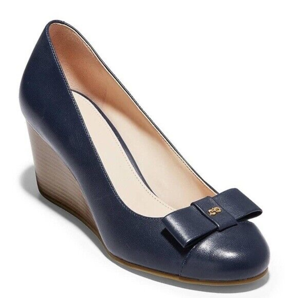 Cole Haan Wedge Heels Adair Blue Leather Size 8 Women’s Navy Style W13162